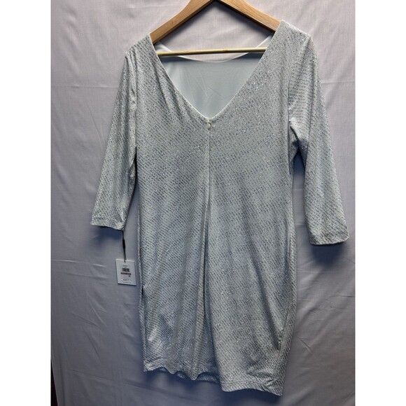 Calvin Klein Silver Sparkle Sheath Dress 3/4 Sleeve Formal Boat Neck Women’s 12 - Picture 10 of 12